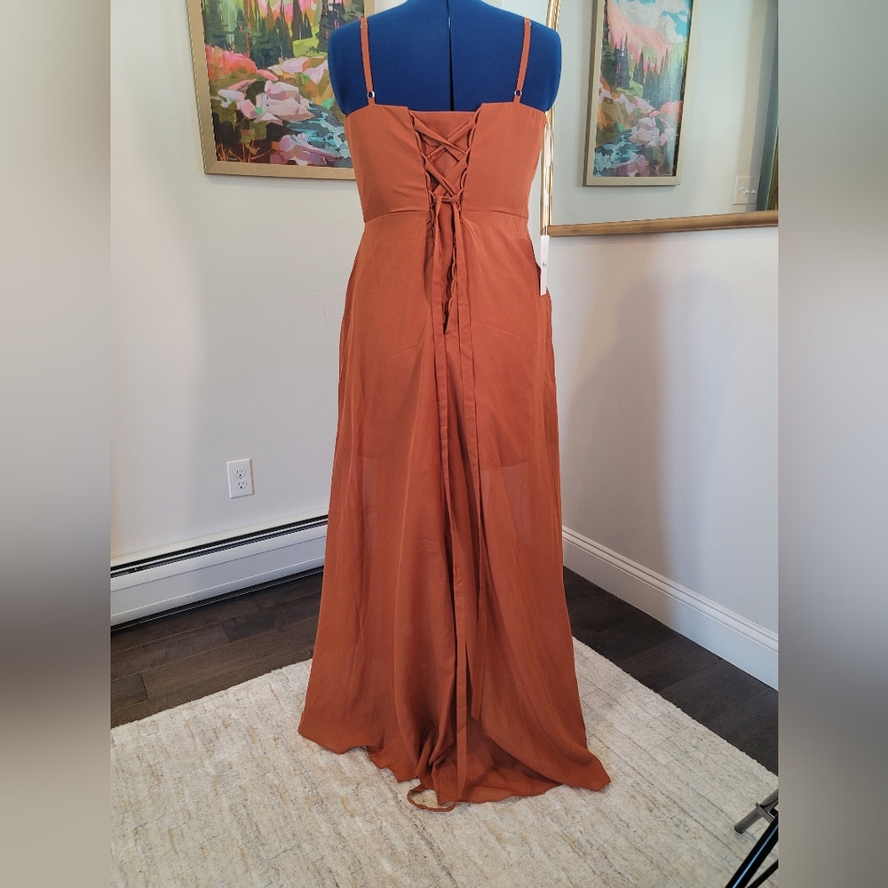NWT Mexmy Chiffon Rust / Pumpkin Evening Dress Size 16W - Picture 3 of 4